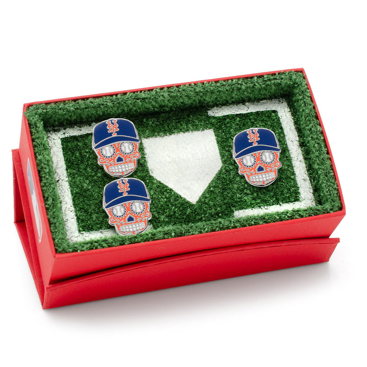 New York Mets Sugar Skull Cufflinks & Lapel Pin Gift Set Image 2