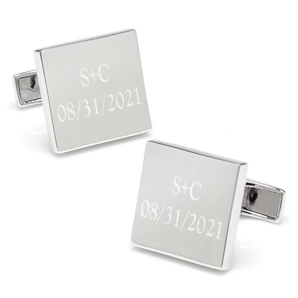 Personalized Wedding Day Engravable Square Cufflinks Image 1