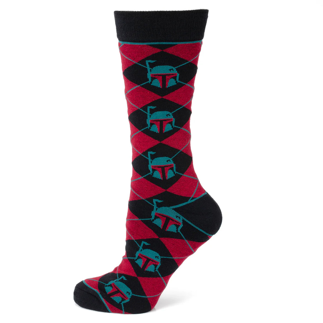 Star Wars Boba Fett Maroon and Black Argyle Socks and Crest Lapel Pin Gift Set Image 2