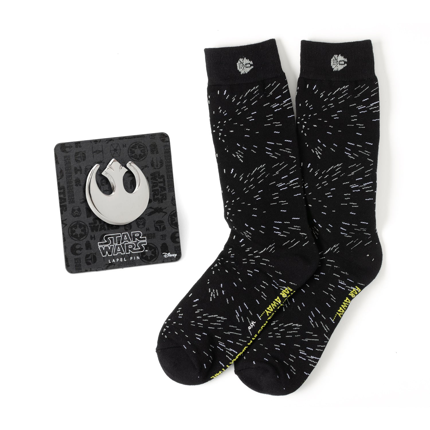 Star Wars Hyperspace Black Dress Socks and Rebel Crest Lapel Pin Gift Set Image 1