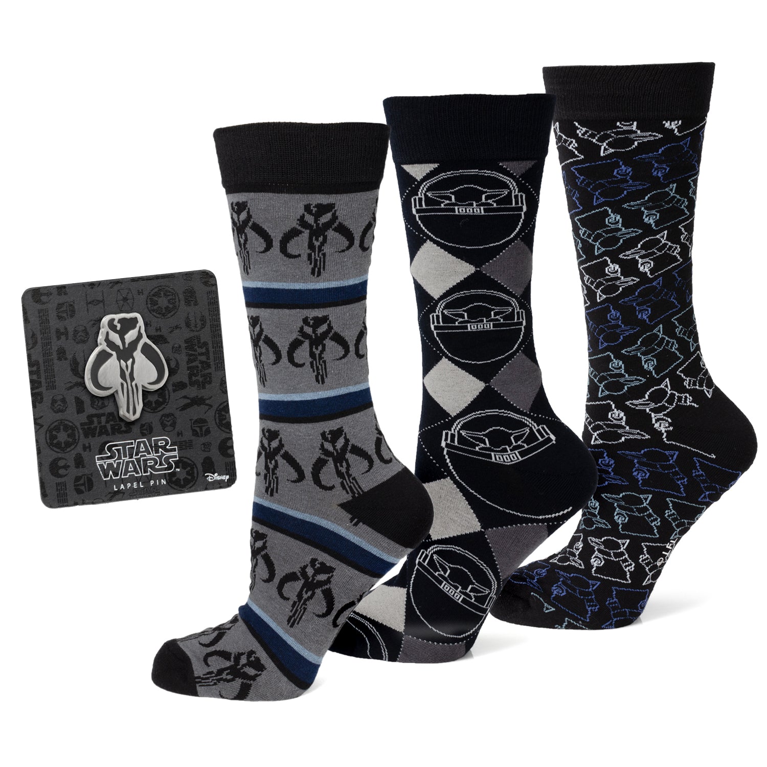 Star Wars Mandalorian 3-Pack Dress Sock and Mythosaur Lapel Pin Gift Set Image 1