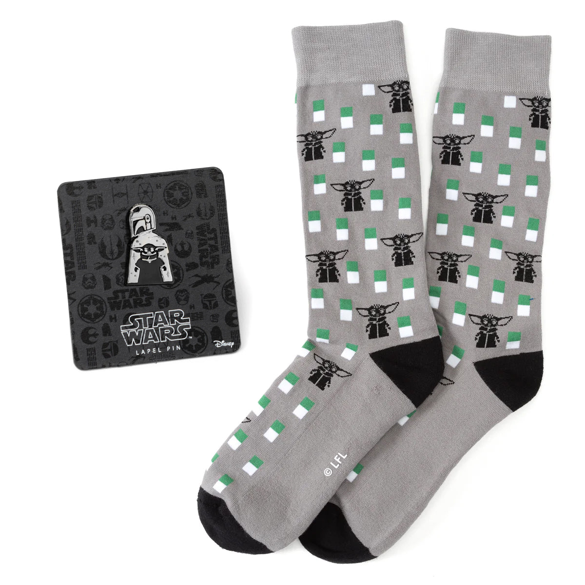 Star Wars Mandalorian and Grogu Gray Dress Socks and Lapel Pin Gift Set Image 1