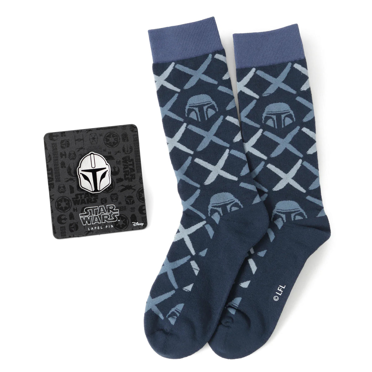 Star Wars Mandalorian Navy Checkered Dress Socks and Lapel Pin Gift Set Image 1
