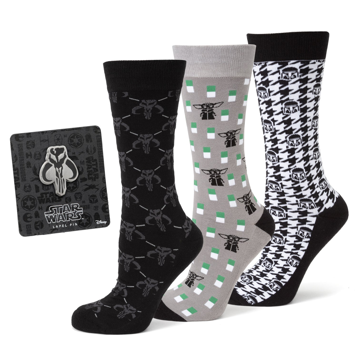 Star Wars Mandalorian Dress Socks 3-Pack and Mythosaur Lapel Pin Gift Set Image 1