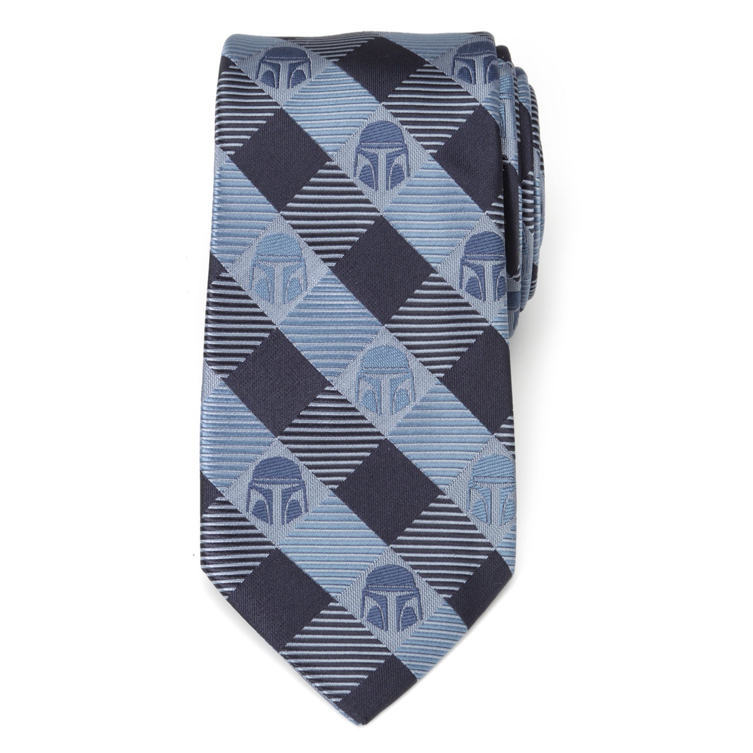 Star Wars Mando Helmet Plaid Check Blue Mens Tie Image 3