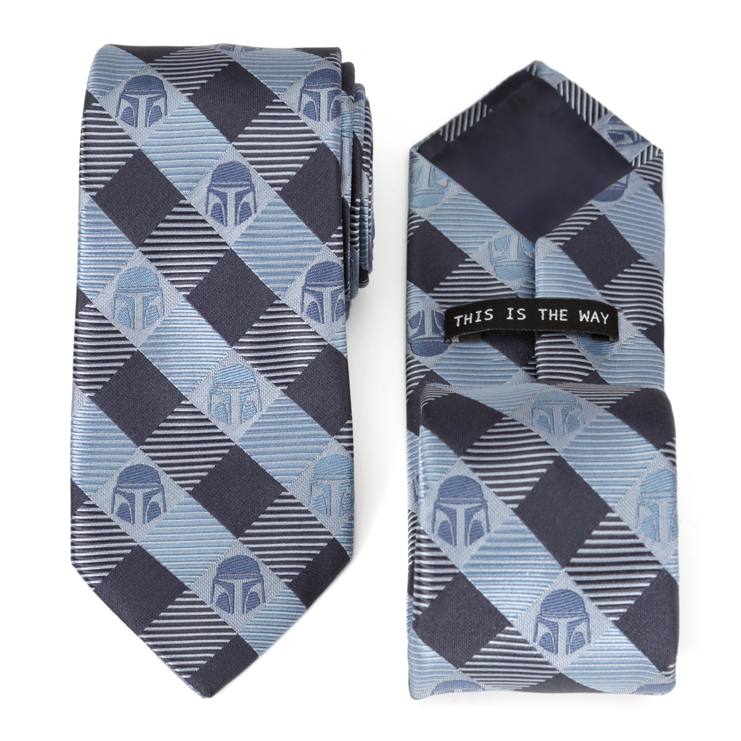 Star Wars Mando Helmet Plaid Check Blue Mens Tie Image 1