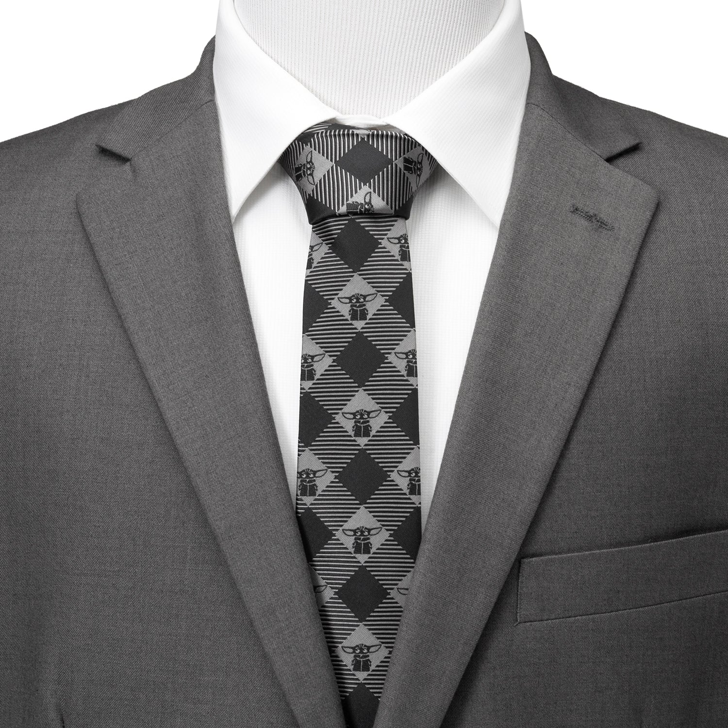 Star Wars The Child Plaid Check Black Men's Tie Image 2