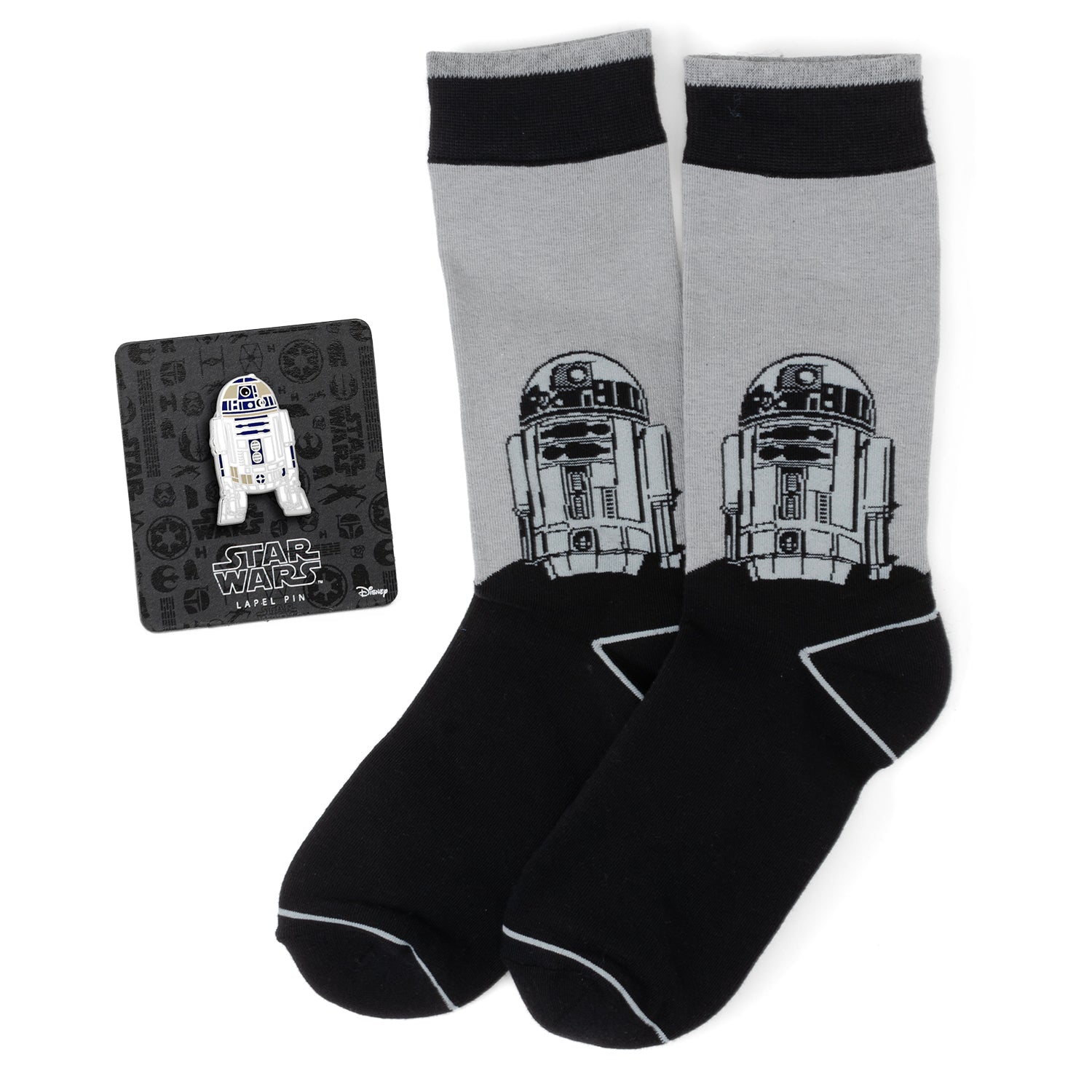 Star Wars R2-D2 Men's Gray and Black Mod Dress Socks and Lapel Pin Gift Set Image 1