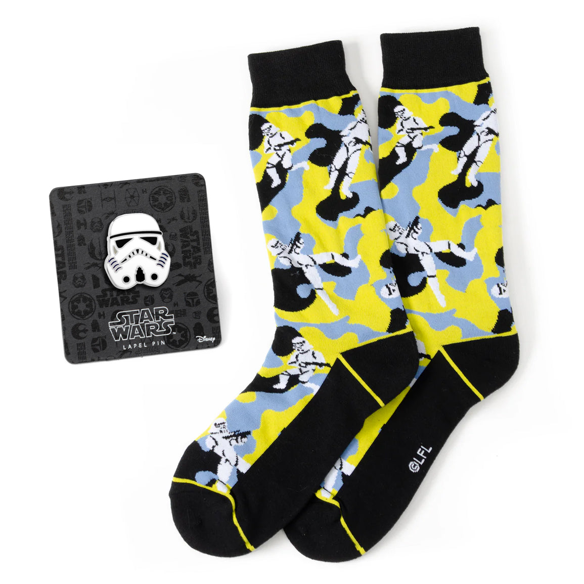 Star Wars Stormtrooper Yellow Camo Dress Socks and Lapel Pin Gift Set Image 1