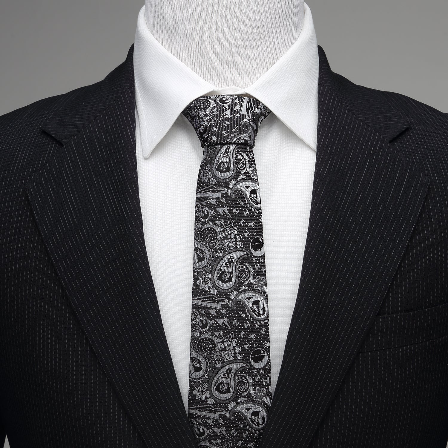 Vader Paisley Black and White Men's Tie Image 2