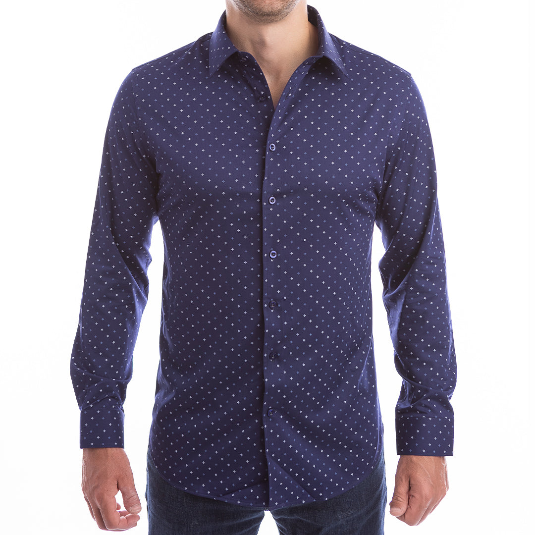goTIELESS Ultimate Dress Shirt (Navy Four-Petal Microprint)