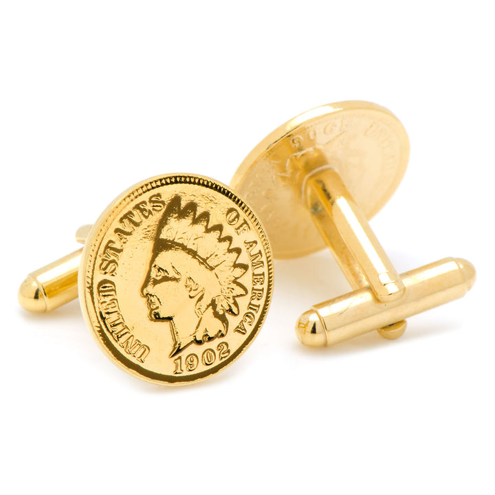 24K Gold Layered Indian Head Coin Cufflinks Image 2