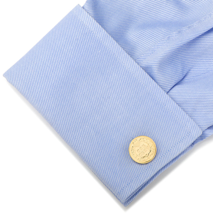 24K Gold Layered Indian Head Coin Cufflinks Image 3
