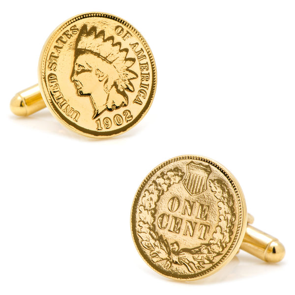 24K Gold Layered Indian Head Coin Cufflinks Image 1