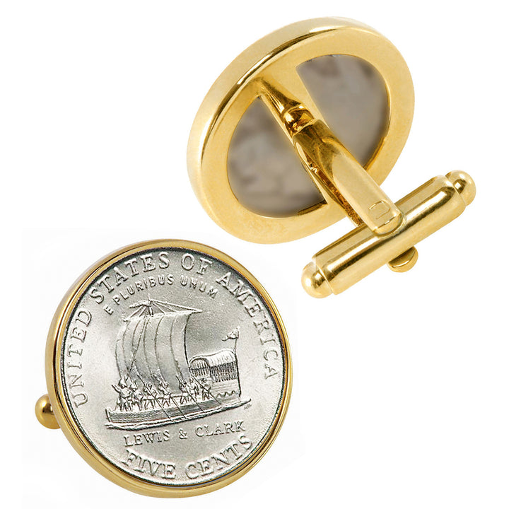 2004 Keelboat Nickel Goldtone Bezel Coin Cufflinks Image 2
