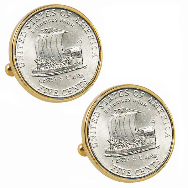 2004 Keelboat Nickel Goldtone Bezel Coin Cufflinks Image 1