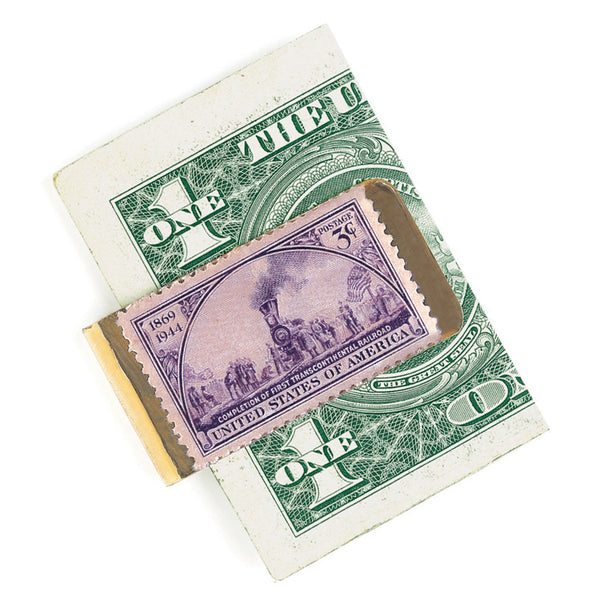 Brass Train Stamp Coin Money Clip Image 1
