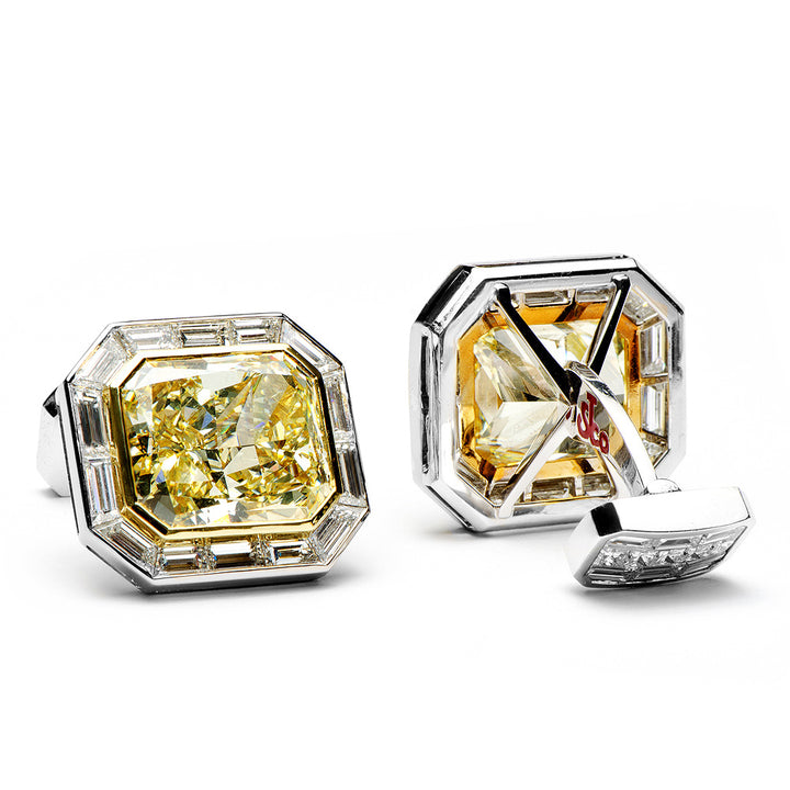 20.03-21.39CT Emerald Cut Canary Diamonds Octagon Cufflinks Image 9