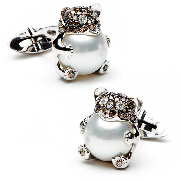 White Gold Bear with White South Sea Pearls & Brown Diamonds Image 1