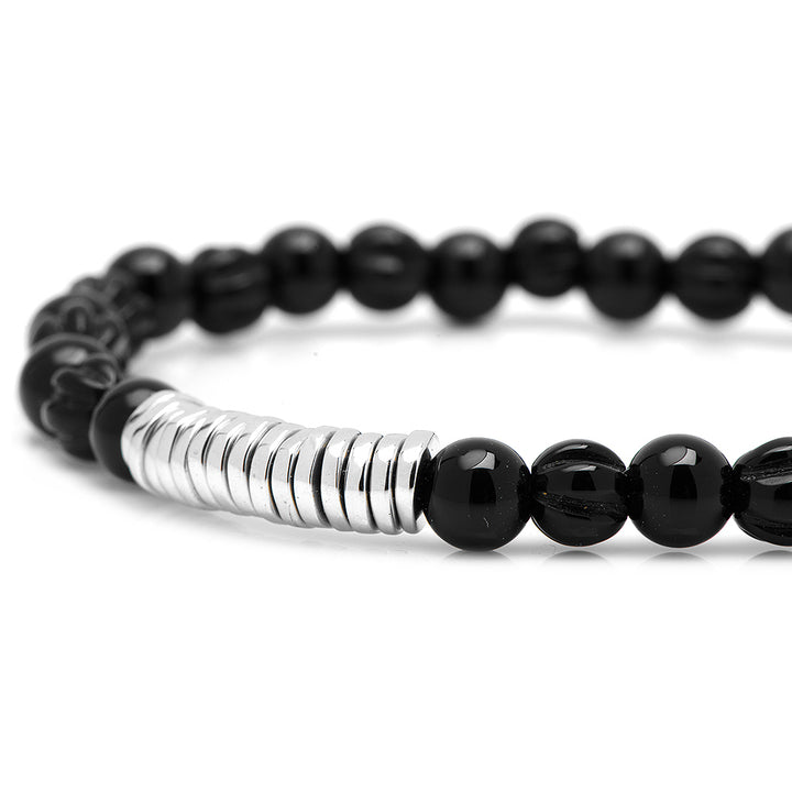 Black Agate Bead Bracelet with Silver Discs Image 2