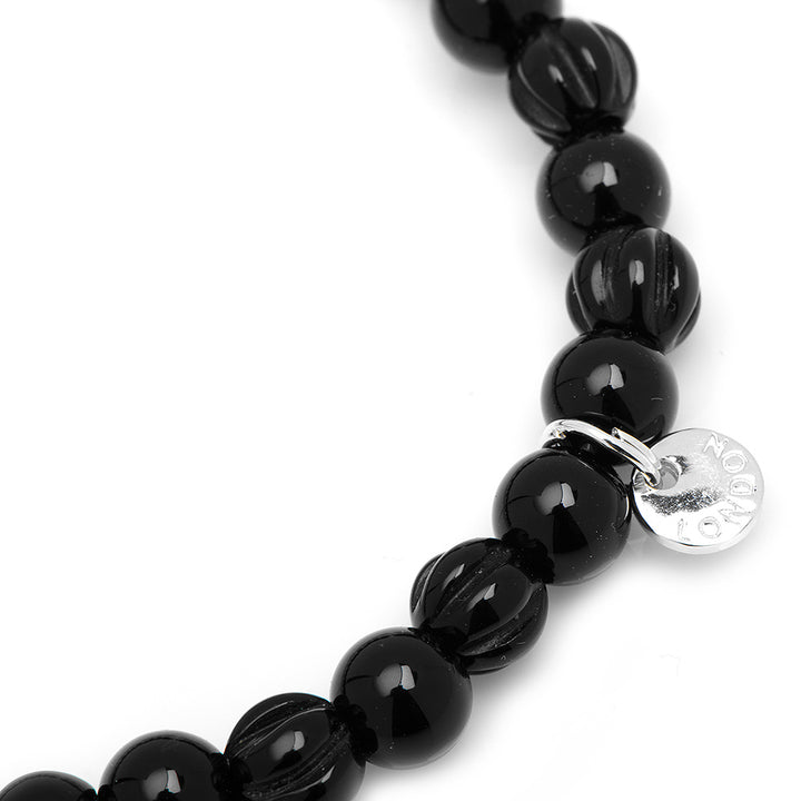 Black Agate Bead Bracelet with Silver Discs Image 3