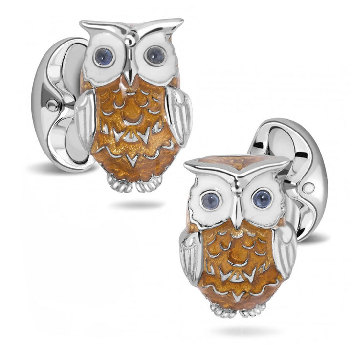 Sterling Silver Brown Owl Enamel Cufflinks and Stud Set Image 3