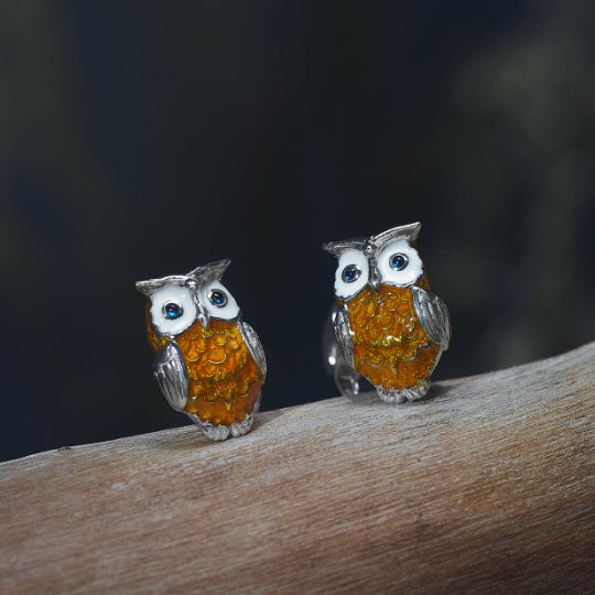 Sterling Silver Brown Owl Cufflinks Image 2