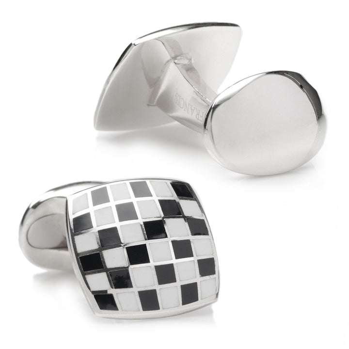 Sterling Silver Enamel Checkerboard Cufflinks Image 2