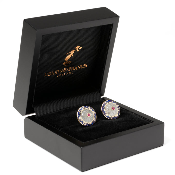 18ct Yellow Gold Round Cufflinks with Ruby Center Image 4