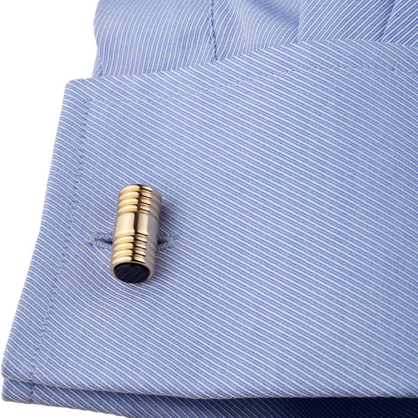 Gold and Onyx Ribbed Tube Cufflinks Image 2