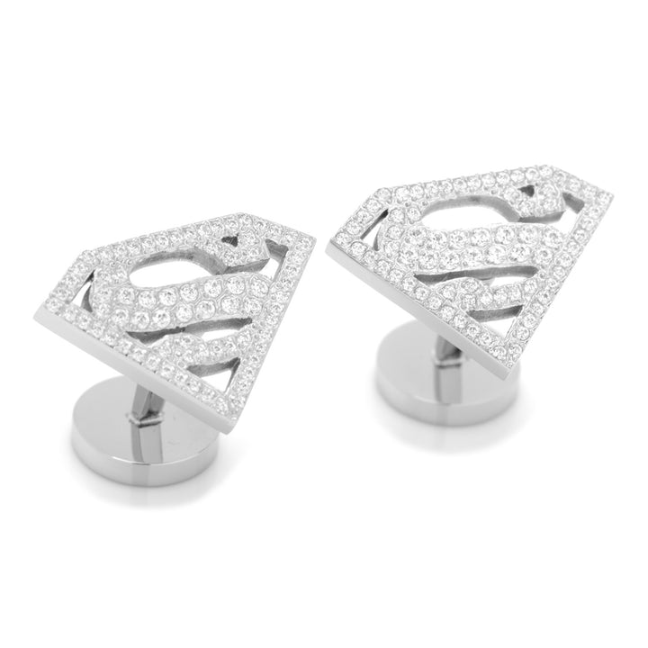 Stainless Steel White Pave Crystal Superman Cufflinks Image 2