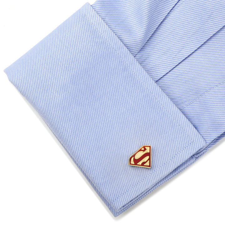 Gold Enamel Superman Shield Cufflinks Image 3