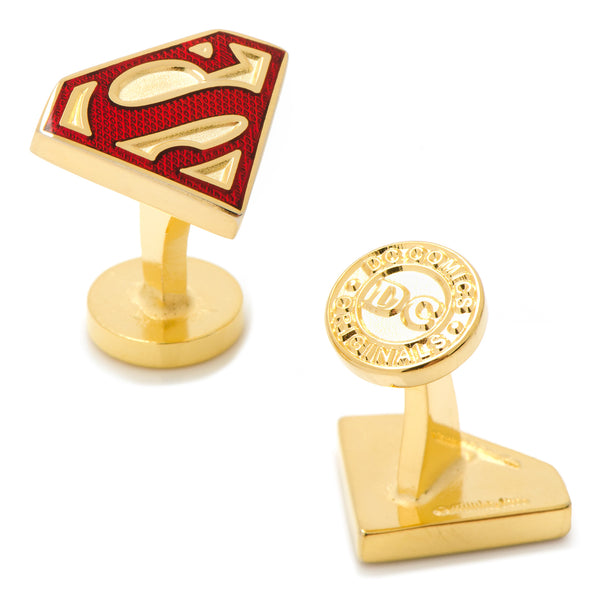 Gold Enamel Superman Shield Cufflinks Image 1