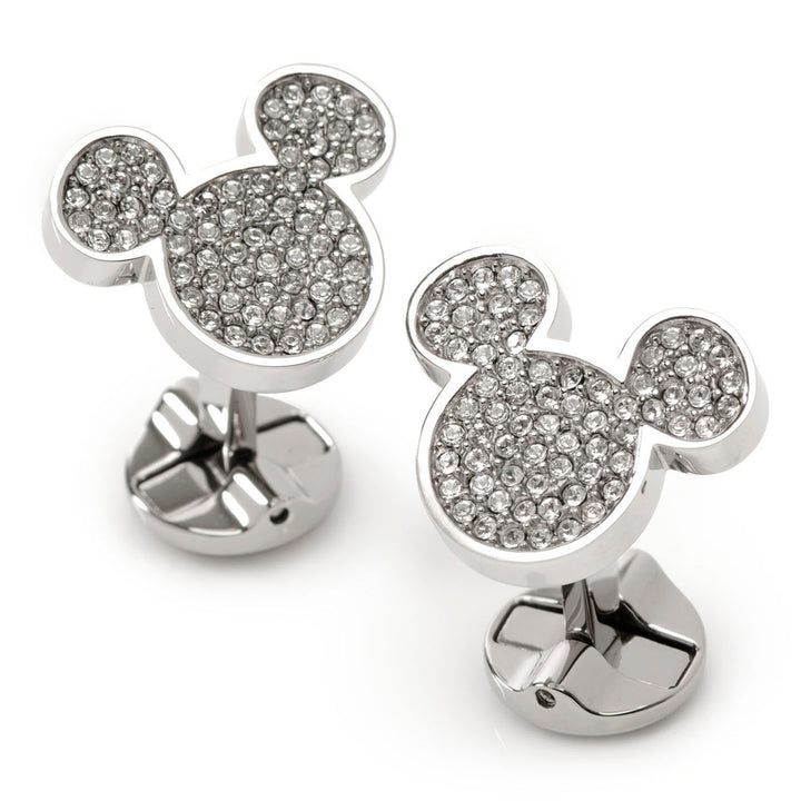 Stainless Steel White Pave Crystal Mickey Mouse Cufflinks Image 2