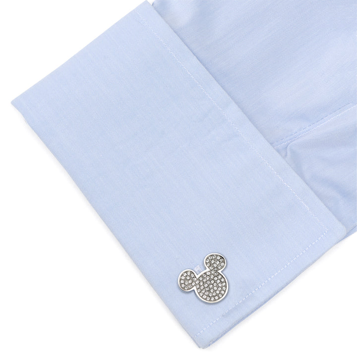 Stainless Steel White Pave Crystal Mickey Mouse Cufflinks Image 3