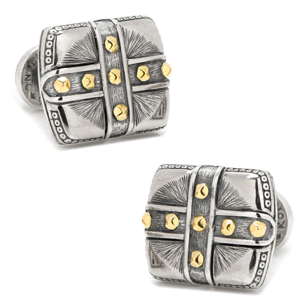 Sterling Silver & 18K Gold Square Cross Carved Cufflinks Image 1