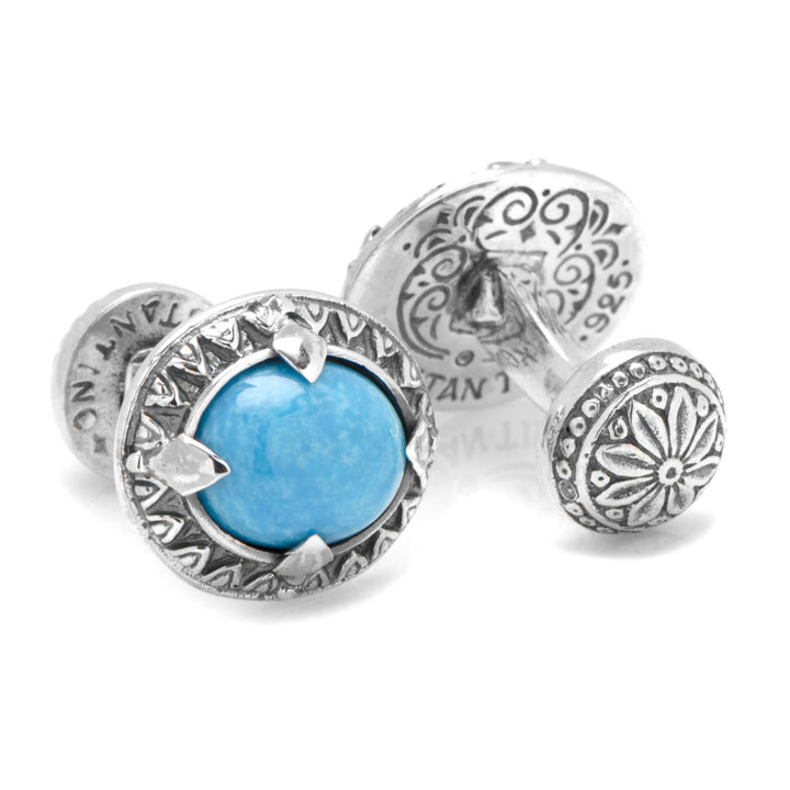 Sterling Silver and Oval Turquoise Cufflinks Image 2