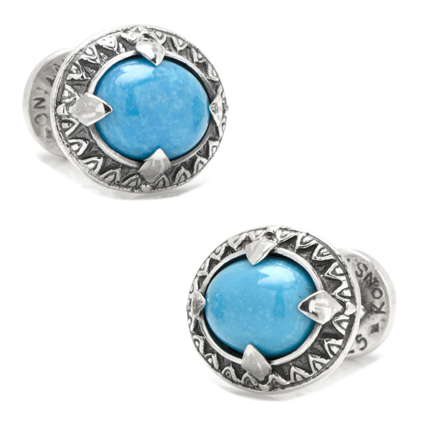 Sterling Silver and Oval Turquoise Cufflinks Image 1