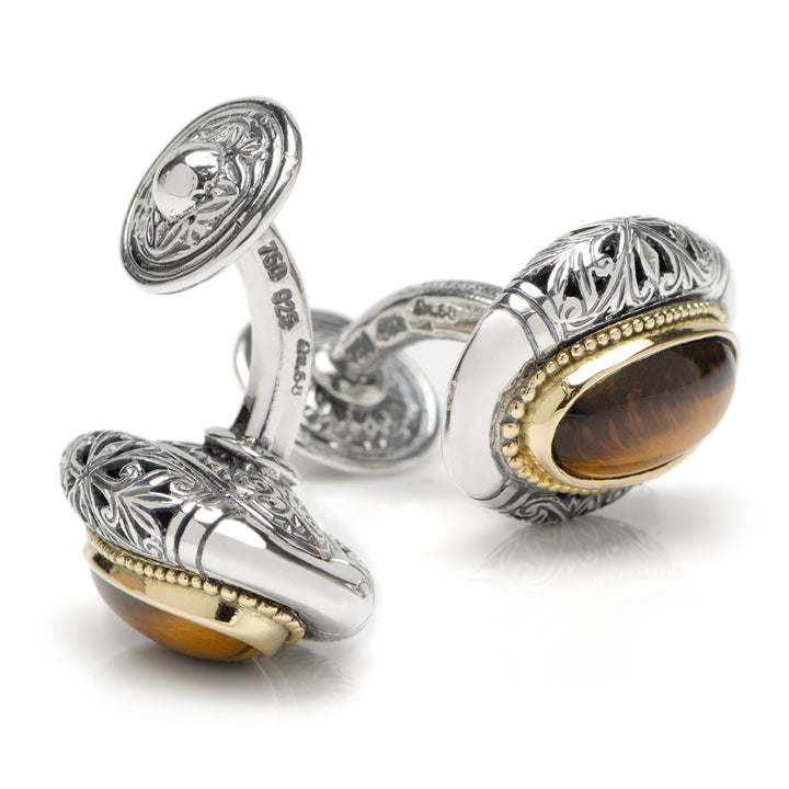 Sterling Silver and 18k Gold Tiger Eye Oval Cufflinks Image 3