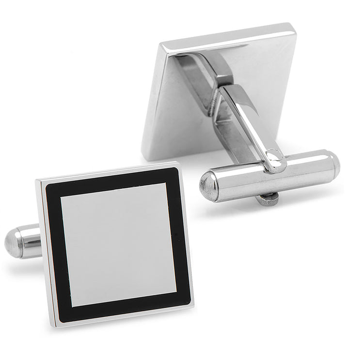 Stainless Steel Square Engravable Framed Cufflinks Image 2