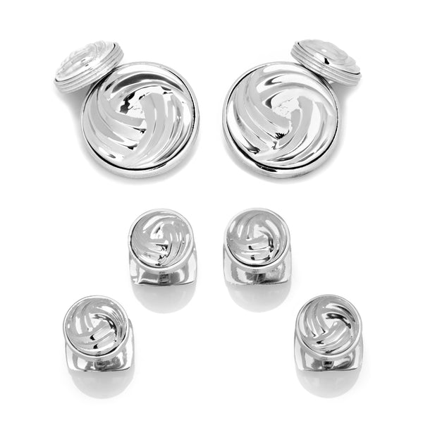Modern Knot Sterling Silver Cufflinks and Stud Set Image 1