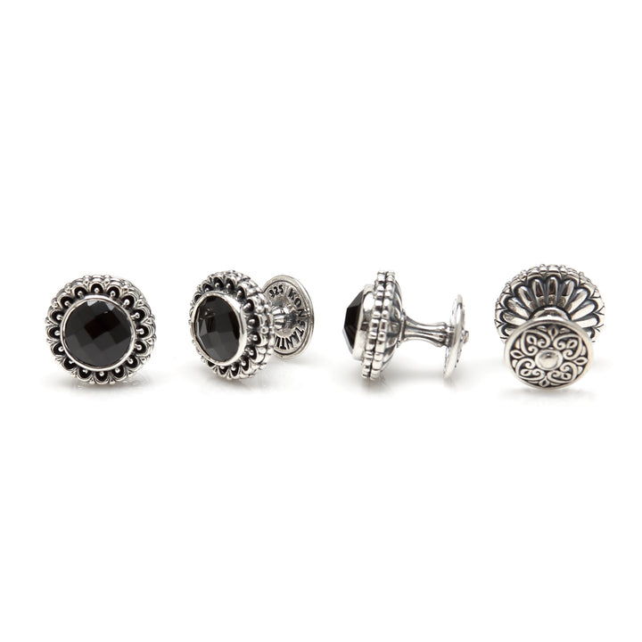 Sterling Silver Tuxedo Studs with Faceted Onyx Image 2