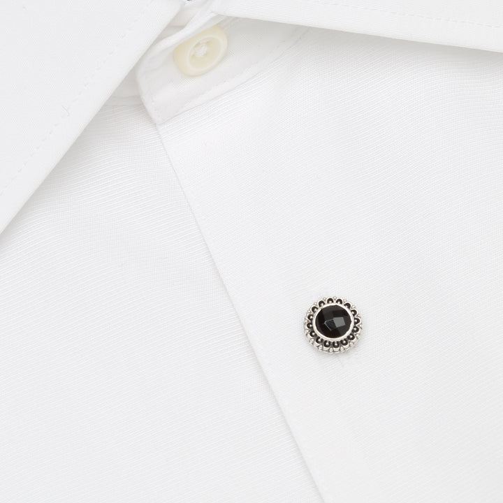 Sterling Silver Tuxedo Studs with Faceted Onyx Image 3