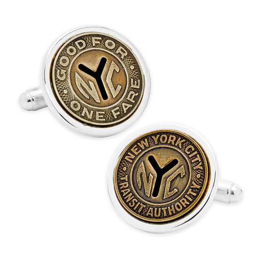 New York Transit Token Cufflinks, Silver Plated Image 1