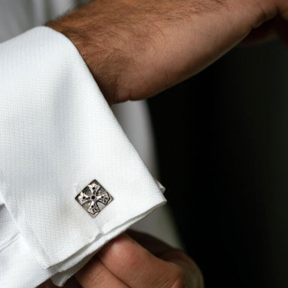 Sterling Silver and Blackened Sterling Silver Square Maltese Cross Cufflinks with Peacock Tourmaline and White Sapphires.   (0.34 TCW) Image 2