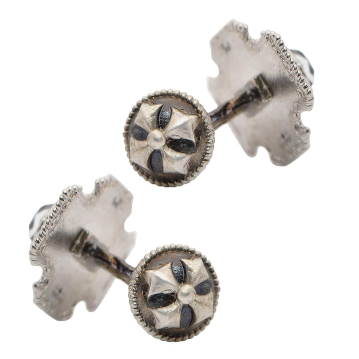 Sterling Silver Oval Cut Hematite and White Quartz Doublet Cross Cufflinks with Champagne Diamonds (0.18 TCW) Image 3