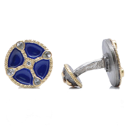 Round Shield Enamel Cufflinks Image 1