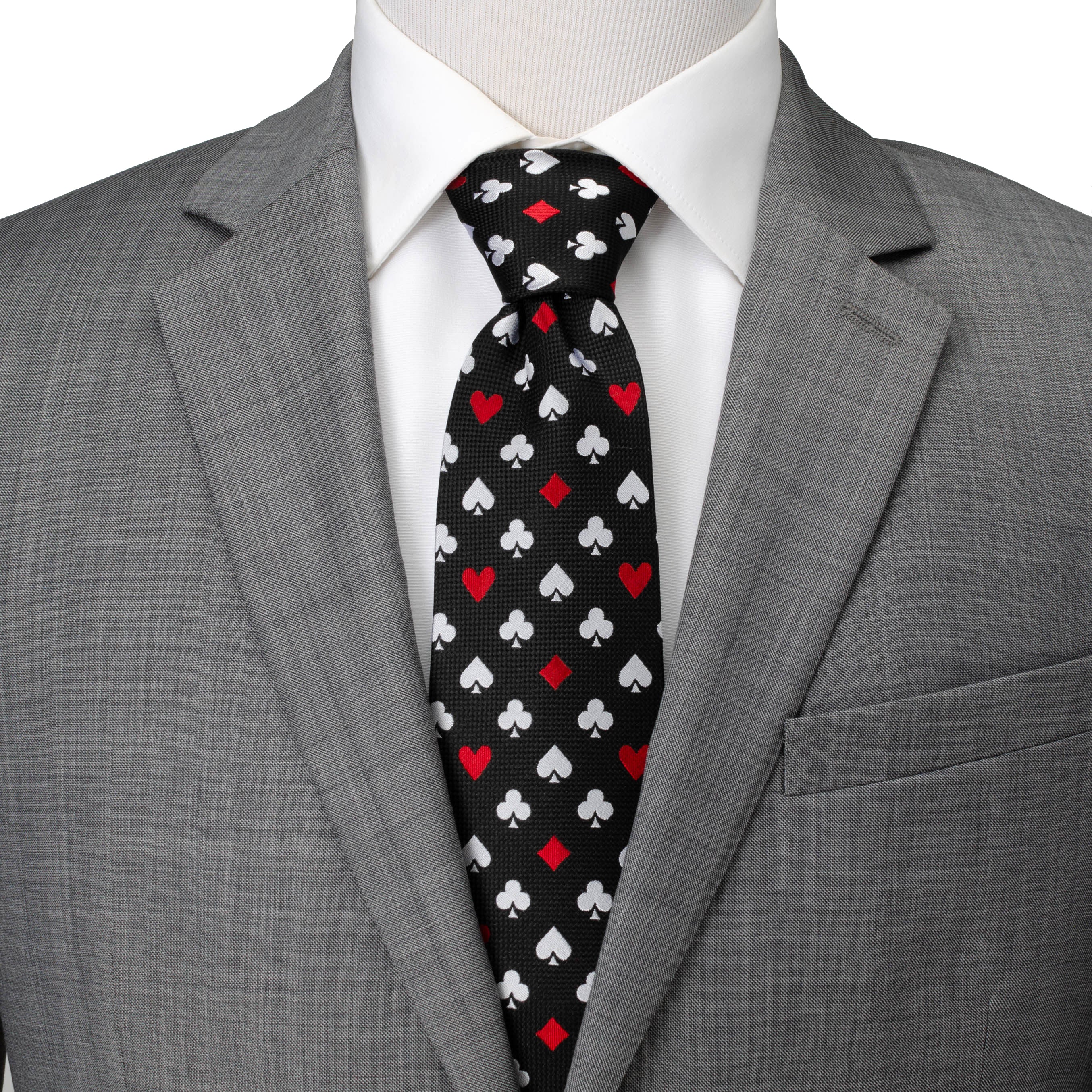 Card Suits Vegas Hidden Message Black Men's Tie Image 2