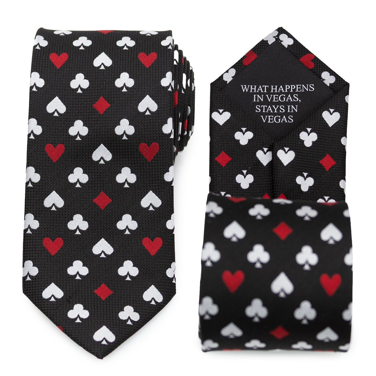 Card Suits Vegas Hidden Message Black Men's Tie Image 1