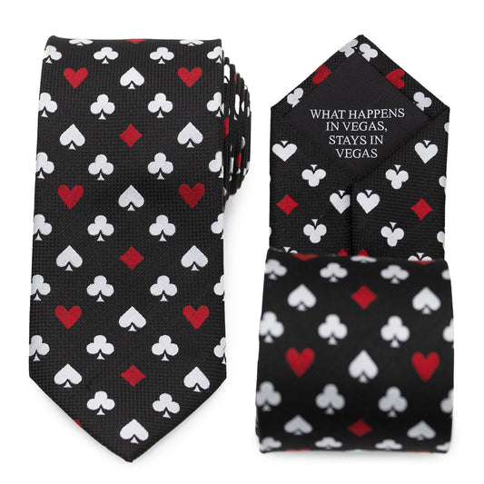 Card Suits Vegas Hidden Message Black Men's Tie Image 1
